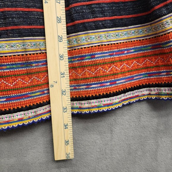 Thai Black Cotton Handwoven Embroidered Multi Color Women's Long Skirt SZ Small - Picture 13 of 13